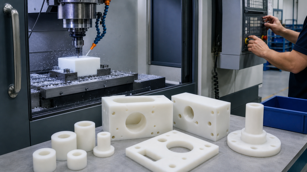 Service d'usinage CNC du nylon pour la fabrication de pièces sur mesure en nylon blanc