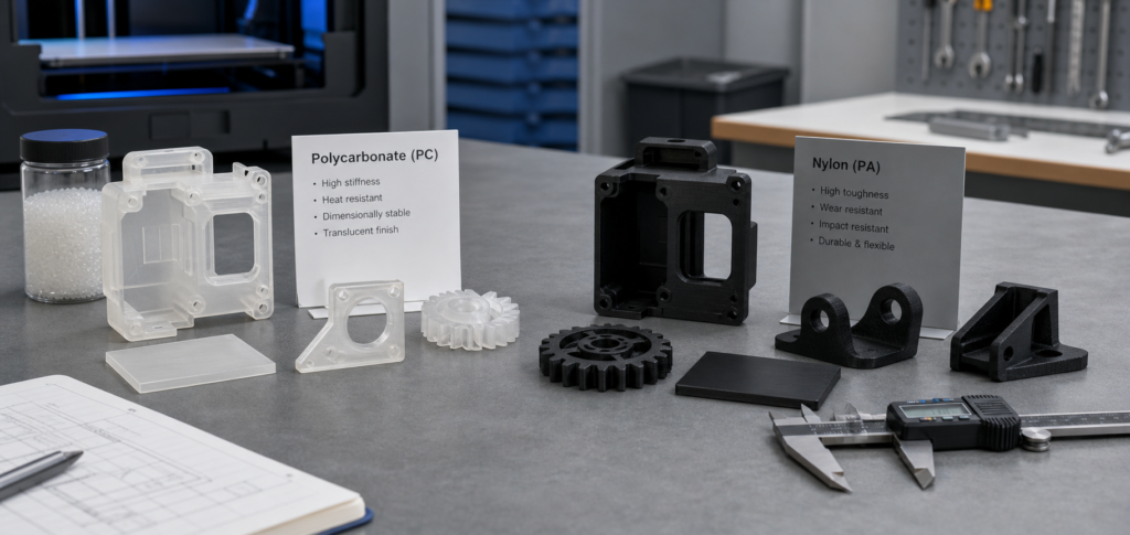 Comparaison entre le PC et le filament de nylon à l'aide de pièces imprimées fonctionnelles et d'outils d'analyse technique